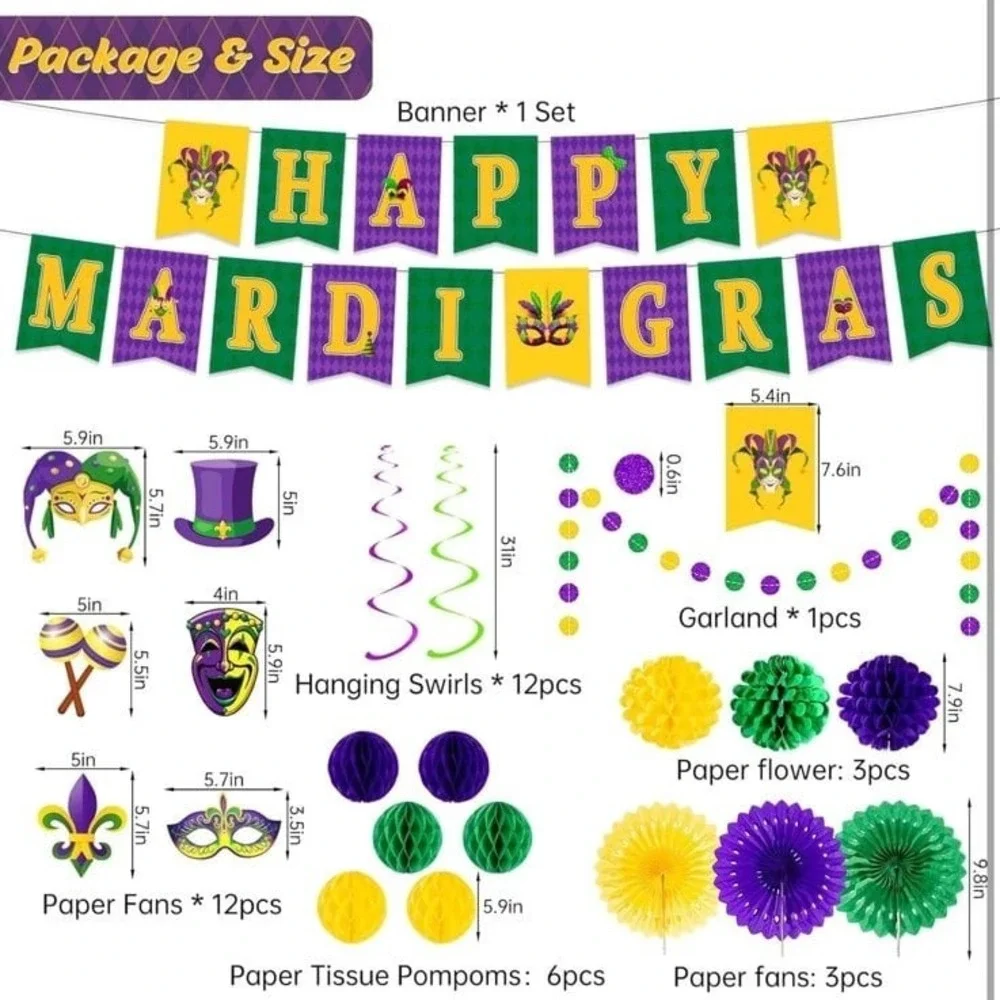 54 Pieces Mardi Gras Party Decorations and Supplies Set, Purple Green and Gold P